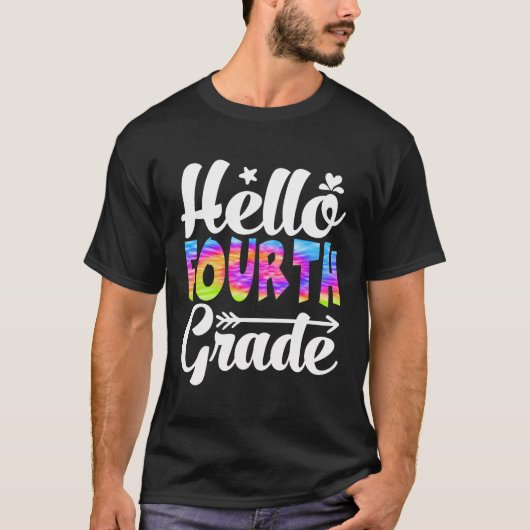 ハロー4年生絞り染めおもしろい新学期教え Tシャツ (正面)