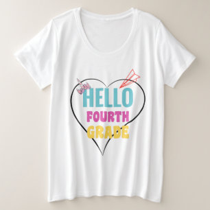 ハロー4年生 最高の 学校初日の贈り物 プラスサイズTシャツ