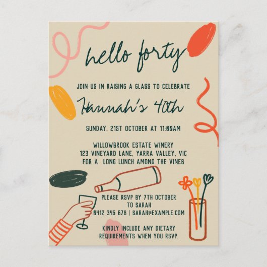 ハロー40フォーティワイナリーランチ誕生日 ポストカード (正面)