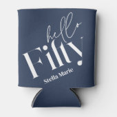 ハロー50モダンネイビミニマルーブルー50歳の誕生日 缶クーラー (正面)