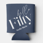 ハロー50モダンネイビミニマルーブルー50歳の誕生日 缶クーラー (裏面)