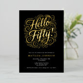 ハロー50!50歳エレガントの誕生日パーティー 箔招待状 (立ち正面)
