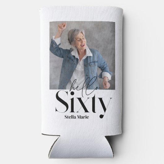 ハロー60白黒モダンユニークタイポグラフィ スリム缶クーラー (裏面)