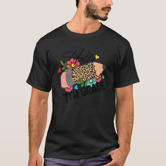 ハロー7年生ヒョウ鉛筆1日目T学校 Tシャツ (正面)