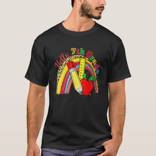 ハロー7年生新学期ヒョウ虹カット Tシャツ (正面)