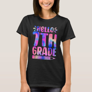 ハロー7年生絞り染め初日新学期 Tシャツ