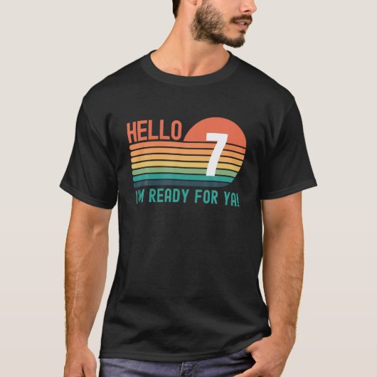 ハロー7歳誕生日レトロサンセット7th誕生日 tシャツ (正面)