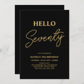 ハロー70 |金ゴールドとブラック70th誕生日パーティー 招待状 (正面/裏面)