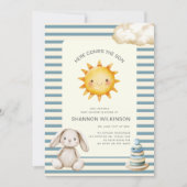 ハロー・カムズ・ザ・サン QRコード ストライプ ベイビーシャワー 招待状 (正面)