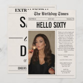 ハロー・シックスティ・フォト・新聞 60歳の誕生日 招待状 (正面/裏面)