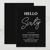 ハロー シックスティ | 現代的なブラック 60歳の誕生日パーティー 招待状 (正面/裏面)