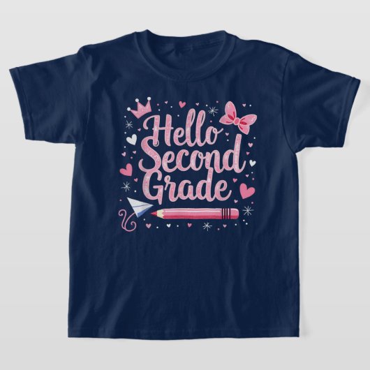 ハロー・セカンド・グレード・コケット・リボン・先生・女子 Tシャツ (レイダウン)