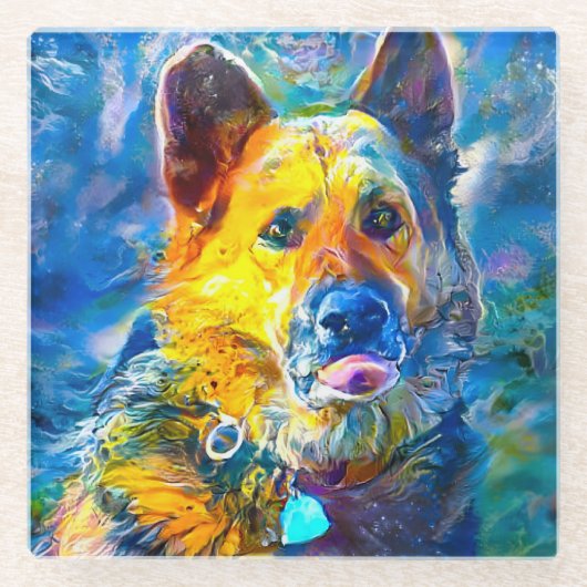 ハロー：ドイツの羊飼いのポートレート ガラスコースター (正面)