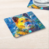 ハロー：ドイツの羊飼いのポートレート スクエアペーパーコースター (アングル)