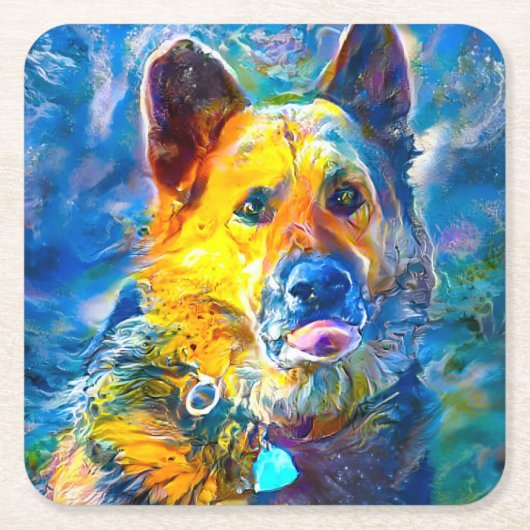 ハロー：ドイツの羊飼いのポートレート スクエアペーパーコースター (正面)