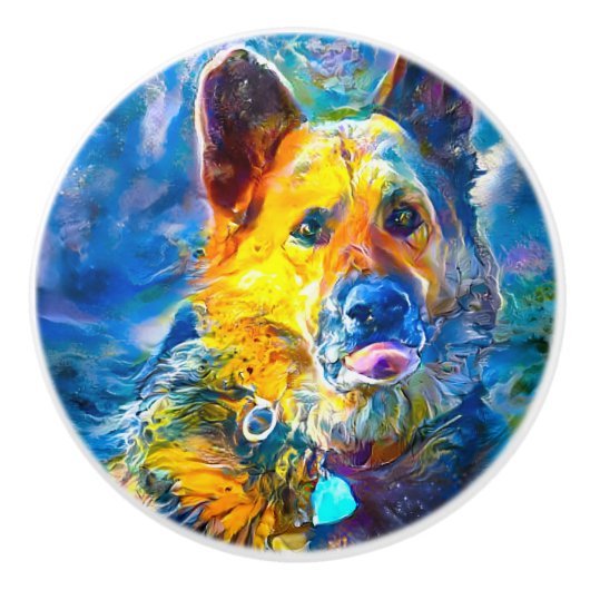 ハロー：ドイツの羊飼いのポートレート セラミックノブ (正面)