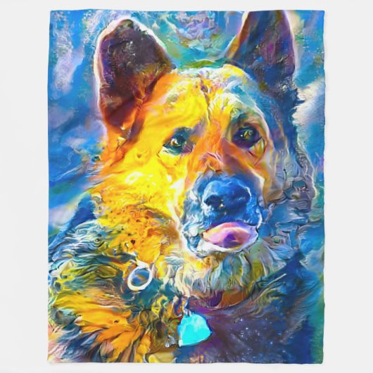 ハロー：ドイツの羊飼いのポートレート フリースブランケット (正面)