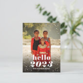 ハロー ニューイヤー 編集可能 カラー ホリデー ポストカード (スタンド正面)