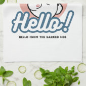 ハロー！ – ハッピーホワイトドッグ漫画デザイン キッチンタオル (折り畳み)