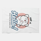 ハロー！ – ハッピーホワイトドッグ漫画デザイン キッチンタオル (横)