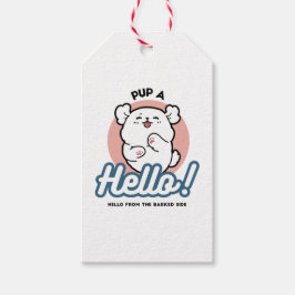 ハロー！ – ハッピーホワイトドッグ漫画デザイン ギフトタグ