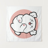 ハロー！ – ハッピーホワイトドッグ漫画デザイン タペストリー (正面(横))