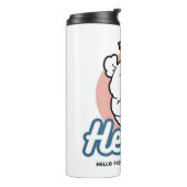 ハロー! – ハッピーホワイトドッグ漫画デザイン タンブラー (回転左)