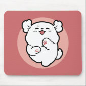 ハロー！ – ハッピーホワイトドッグ漫画デザイン マウスパッド (正面)