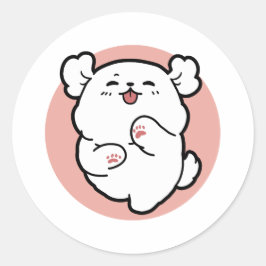 ハロー！ – ハッピーホワイトドッグ漫画デザイン ラウンドシール