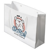 ハロー！ – ハッピーホワイトドッグ漫画デザイン ラージペーパーバッグ (正面アングル)