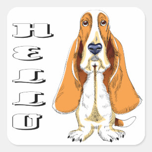 ハロー バセットハウンド 子犬 ステッカー / ラベル
