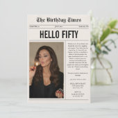 ハロー・フィフティ・フォト・新聞 50歳の誕生日 招待状 (スタンド正面)