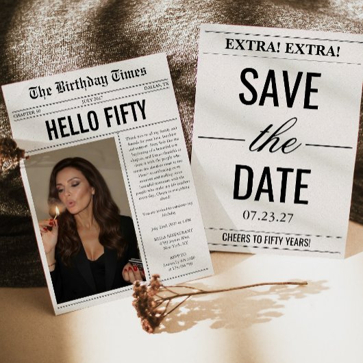 ハロー・フィフティ・フォト・新聞 50歳の誕生日 招待状