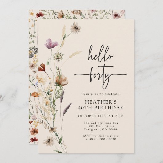 ハロー フォーティ ボヘミアン バースデー 招待状 (正面/裏面)