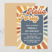 ハロー フォーティ レトロ サン グルービー ウェーブ バースデー 招待状 (正面/裏面)