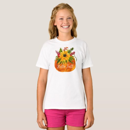 ハロー・フォール・ひまわり・カボチャ・秋・田舎風 Tシャツ (正面フル)