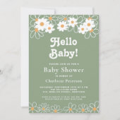 ハロー ベイビー ジェンダーニュートラル デイジー グリーン ベイビー シャワー 招待状 (正面)