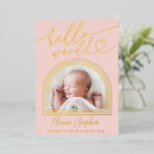 ハロー ワールド アーチ フレーム 誕生発表 箔招待状 (立ち正面)