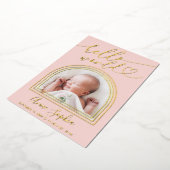 ハロー ワールド アーチ フレーム 誕生発表 箔招待状 (回転した状態)