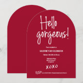 ハロー、美人 ガレンティンズデー xoxo 赤 招待状 (正面/裏面)