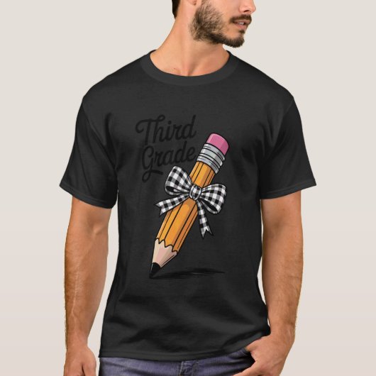 ハロー 3年生 鉛筆 リボン 先生 生徒 背面 Tシャツ (正面)