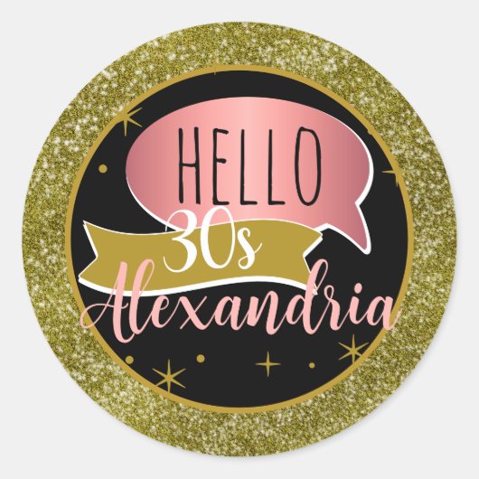 ハロー 30 歳の誕生日おめでとう - 超豪華な 30 周年記念グリッター ラウンドシール (正面)
