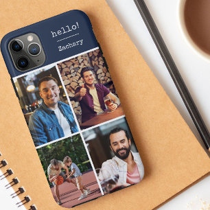 ハロー！4枚の写真コラージュ ダークブルー オリジナルグッズ iPhone 11 PRO MAXケース