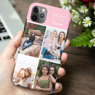 ハロー！4枚の写真コラージュ 可愛いピンクのオーダーメイド iPhone 11 PRO MAXケース