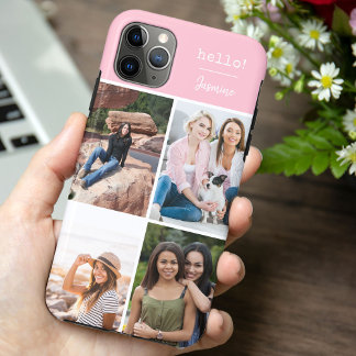 ハロー!4枚の写真コラージュ 可愛いピンクのオーダーメイド iPhone 11 PRO MAXケース