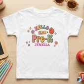 ハロー Pre-K レトロ グルービー お名前入り バックトゥ ベビーTシャツ