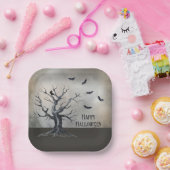 ハロ不気味ウィーンツリーとレイヴンとこうもり ペーパープレート (パーティー)