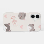 ハロ子猫ミニマリスト – 電話ケース iPhone 16ケース (裏面横)
