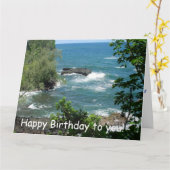 ハワイからのハッピーバースデーの郵便はがきの青い海 カード (黄色い花)