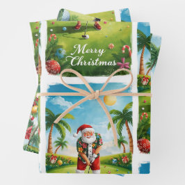 ハワイでサンタとゴルフのクリスマスTシャツ ラッピングペーパーシート
